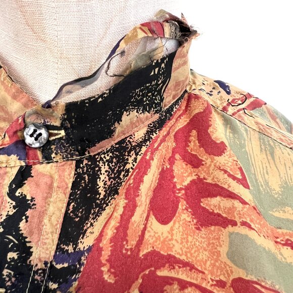 90s Silk Abstract Nehru Shirt - Long Sleeve - Mens - Size Large - Hamid Fashions - Picture 4 of 10